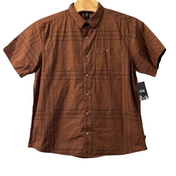 Mountain Hardwear Big Cottonwood Shirt Brown Diamond‎ Print Button Up Cotton NEW - Picture 1 of 6